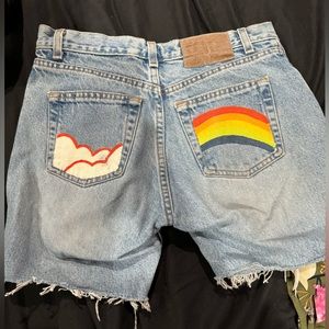 HANDPAINTED Lindonjean blue jean shorts